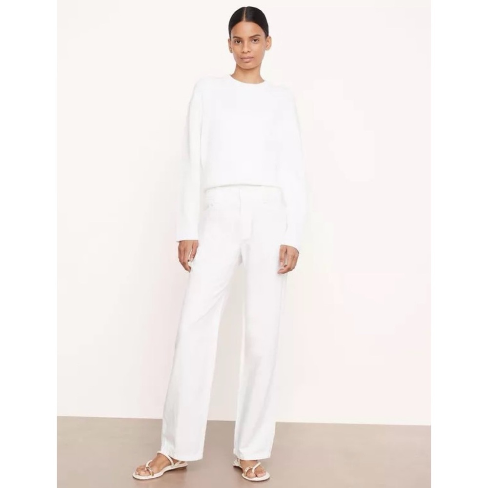 Vince High Waist Linen Washed Casual Straight Wide Leg Pants Off White Plus 14